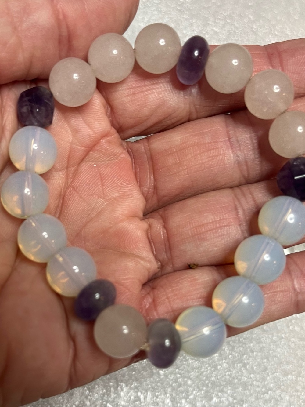 Opalite, Rose Quartz & Amethyst Beaded Bracelet